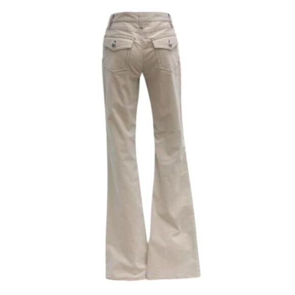 Cache Beige Corduroy Silver Stud Animal Trim Inside Flare Jean Pant NWT New $98 - Picture 1 of 6